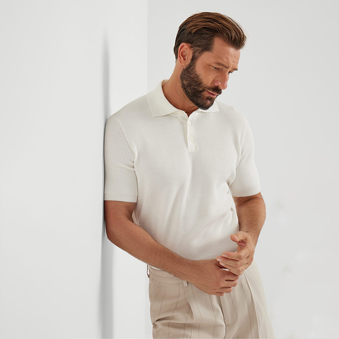 loro piana classic collar cotton short‑sleeve polo shirt